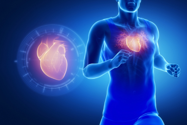 Stock image of man running with heart glowing.