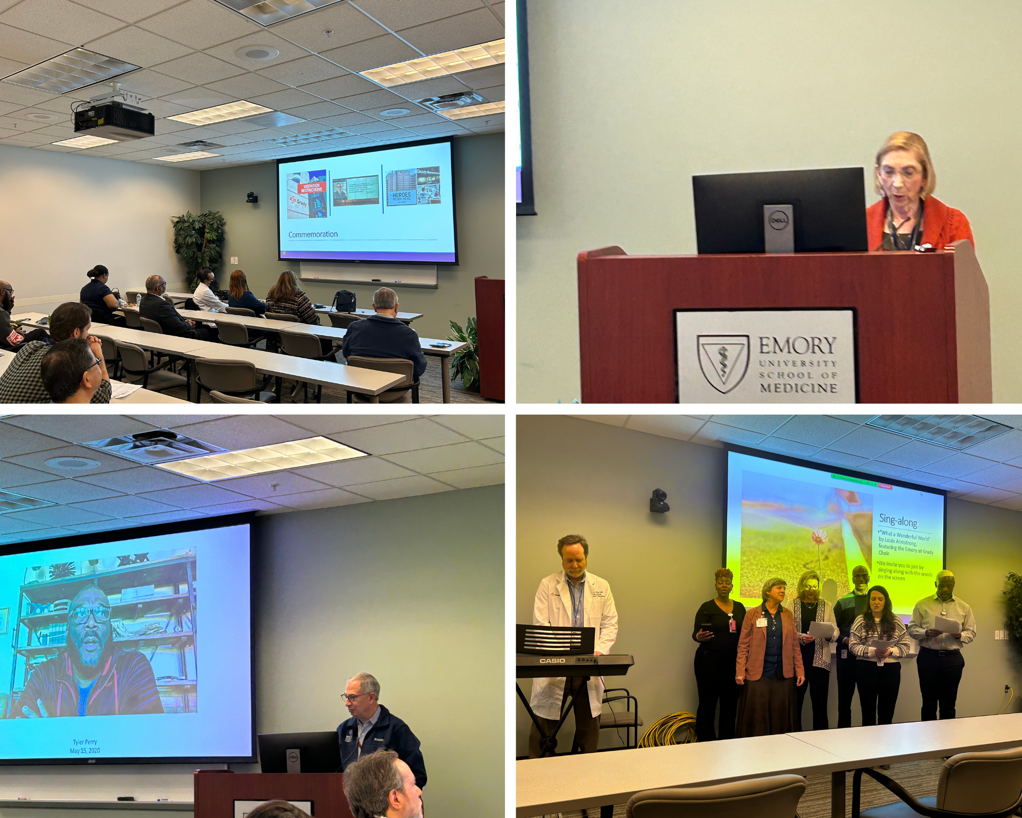 Collage of four photos from COVID event.
